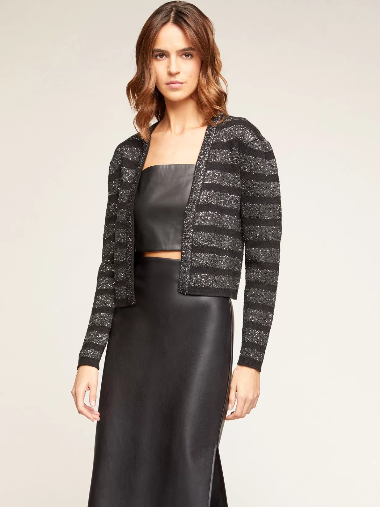 Abbigliamento*Motivi Cardigan Corto In Maglia Ricamata A Righe