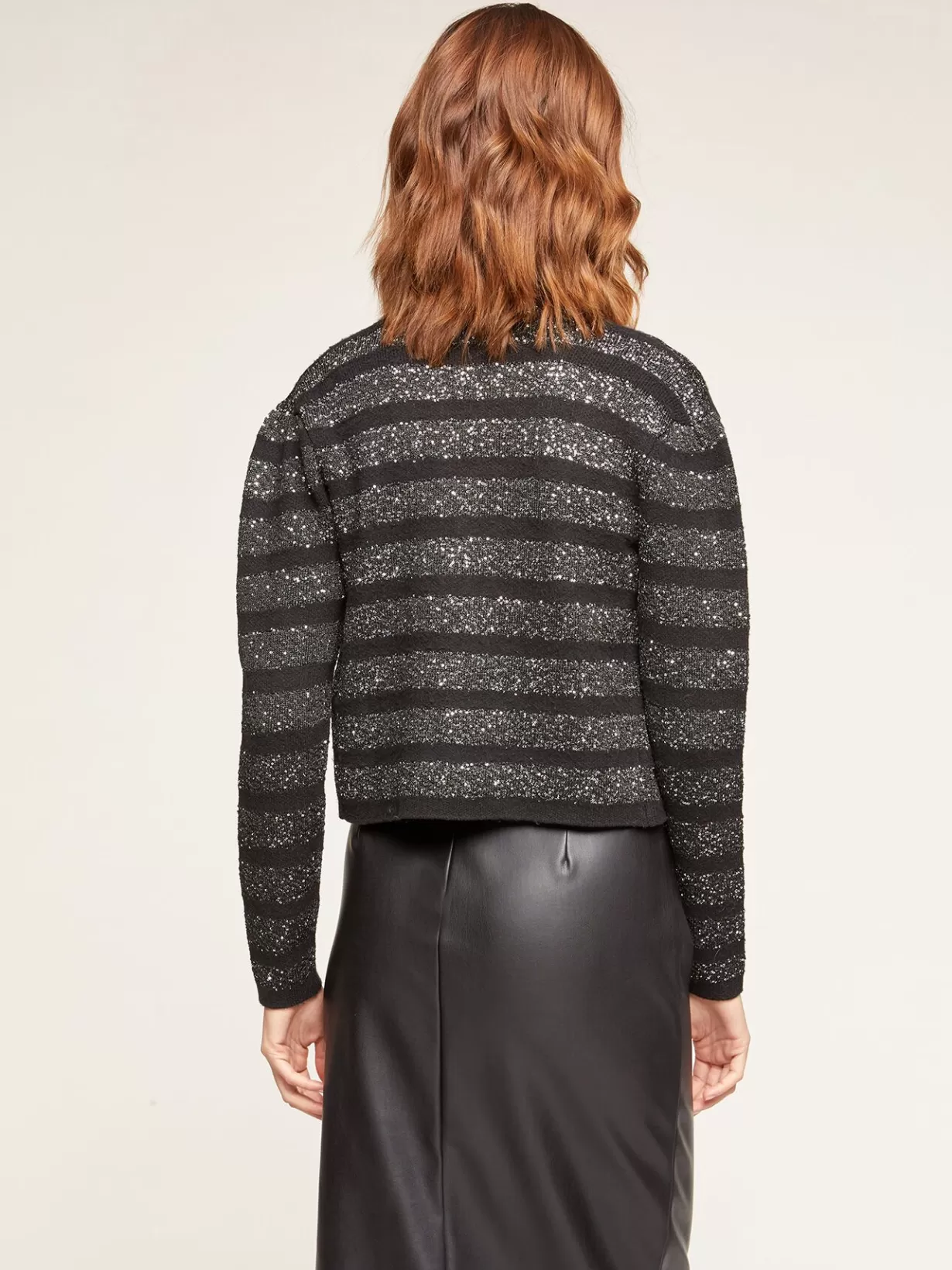 Abbigliamento*Motivi Cardigan Corto In Maglia Ricamata A Righe